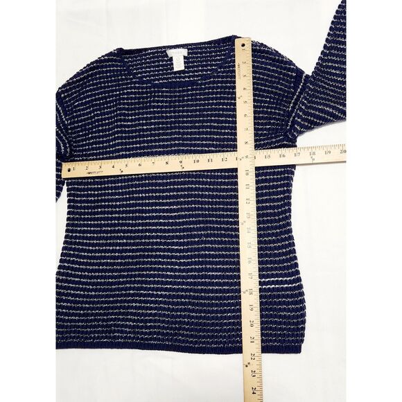 Chico's Blue Open Knit Sweater Women’s 0 / Small Metallic Scoop Neck Pullover - Picture 5 of 6